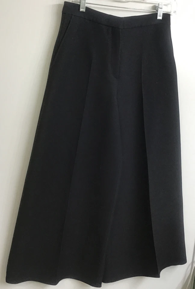 Christian Dior Black Wide Leg Wool Crêpe Pant Crop Crease Leg Size 34/2