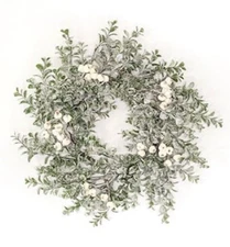 NEW FARMHOUSE SNOWY Candle Ring BOXWOOD GLITTERED BERRIES Christmas 6.5" x 16"