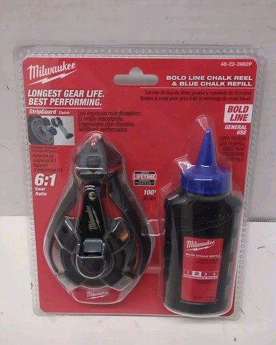 Milwaukee 6:1Gears BOLD Line Chalk Reel & BLUE Chalk Refill # 48-22-3982P NEW - 第 1/5 張圖片
