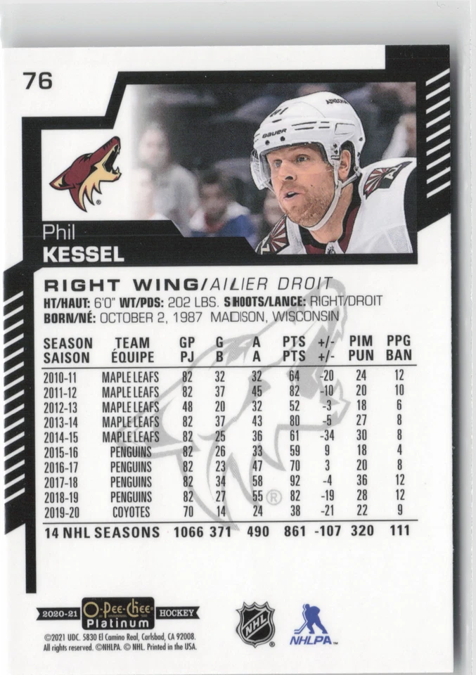 2020-21 O-Pee-Chee Platinum #76 Phil Kessel - Image 2 of 2