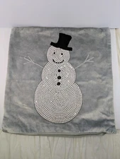 Devi Designs Grey Velvet Pillow Cover  with Beaded Snowman  18" x 18"