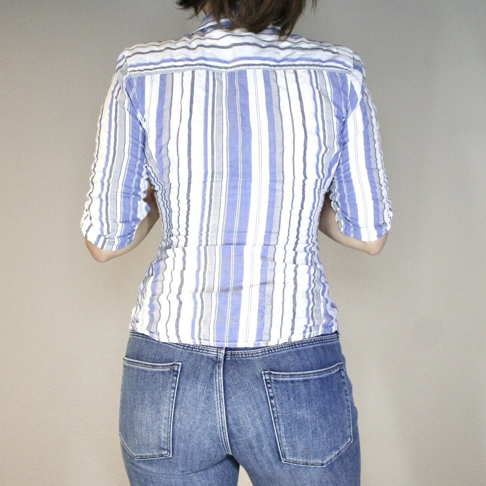 Camisa James Perse Estándar Mujer Talla 1 Botón Medio Puño Manga Ajustada Carrera Foto 2 de 4