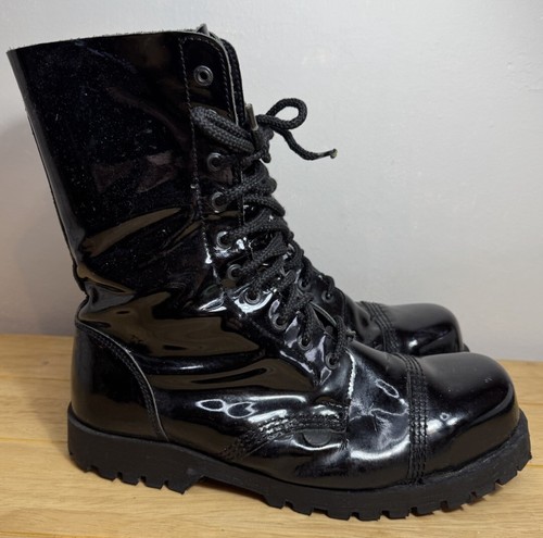 Underground England Originals Long Boots UK 9 Black Leather 20 Eyelet Goth Punk - Picture 3 of 24