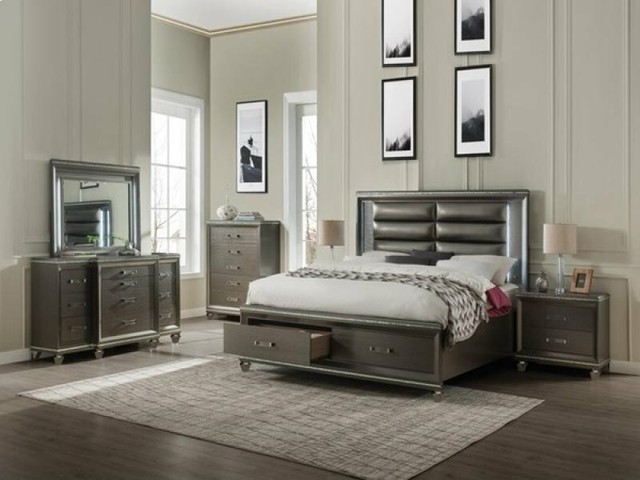 1pc Bed Contemporary Bedroom Furniture Queen Size Storage Bed Champagne Finish