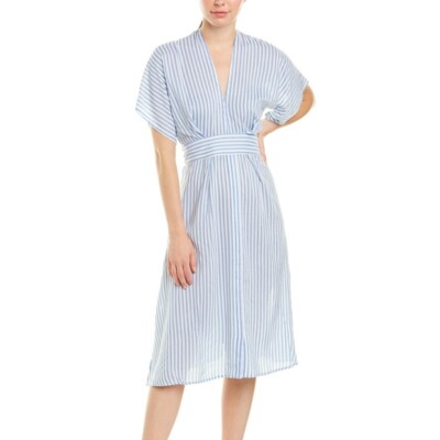 Elan Striped Midi Dress Tassel Blue White Coverup Size M Medium