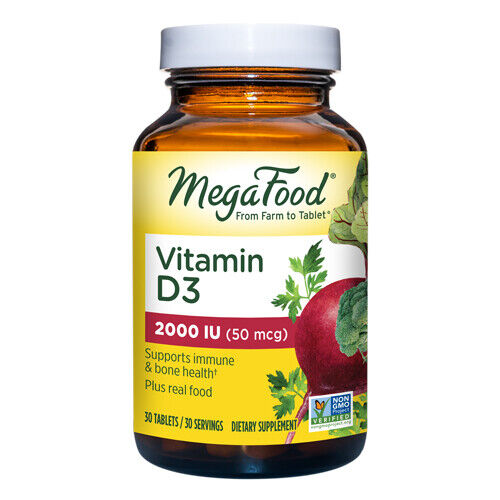 Vitamin D3 2000 IU 30 Tabs By MegaFood - Picture 1 of 1