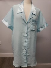 Womens Vandemere Vintage 90s Night Shirt , Gown Button Down Satin Blue L