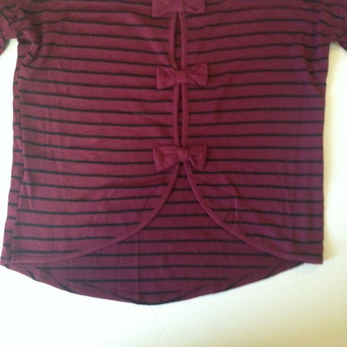 NEW NWT Blu Pepper Striped Top Women's Small Bows Open Back Elbow Patch Burgundy - Picture 9 of 12