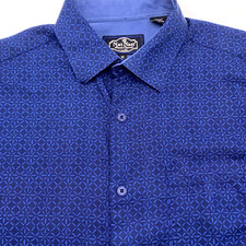 Nat Nast Men's Short Sleeve Blue Geometric Medium Bowling Silk Blend Pocket