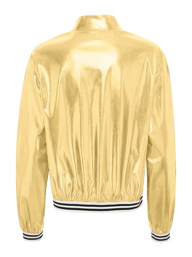 Women Metallic Long Sleeve Baseball Jacket Shiny Holographic Zipper Jacket Coats - Picture 17 of 36
