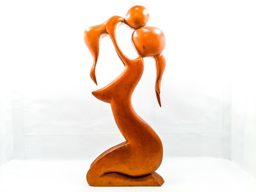 Wood Mother Baby Love Carved Figurine Hand Wooden Figure Statue Sculpture New - Picture 3 of 12
