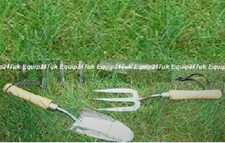 Stainless Steel Hand Fork And Trowel Set With Varnished Wooden Handles Garden