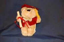 Tan Graduation Bear Glasses Red Cap Gown Gold Bow Tie Tassel Plush 7" Toy Lovey 
