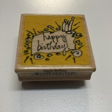 Wood Block Stamp Rubber HAPPY BIRTHDAY 2 in.