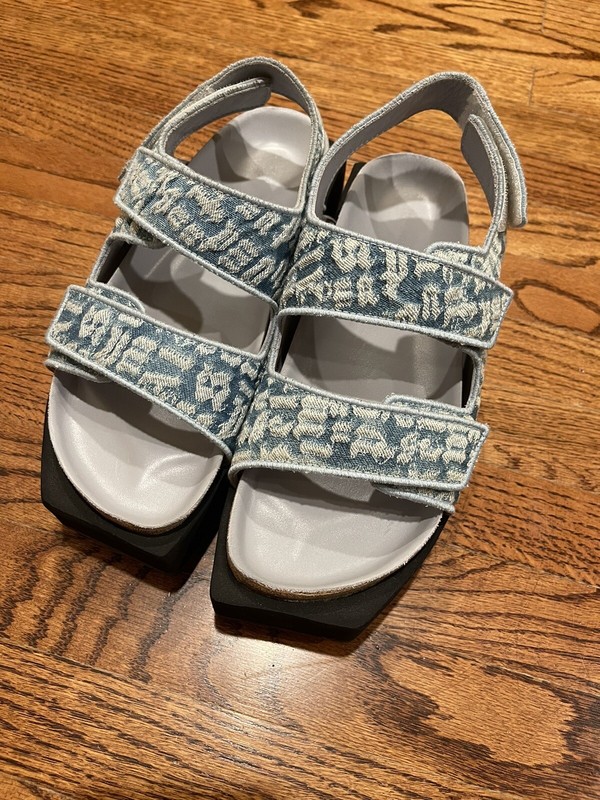 $665 Palm Angels Women's Blue Monogram Denim Sandal Slip-On Shoe Sz EU 38