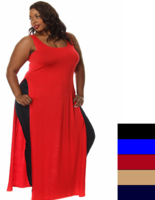 Damen Plus 1X, 2X, 3X ärmelloses langes Maxi-Top mit doppeltem Seitenschlitz!
