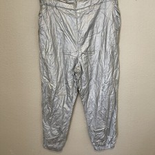 free people metalic silver jogger pants lined