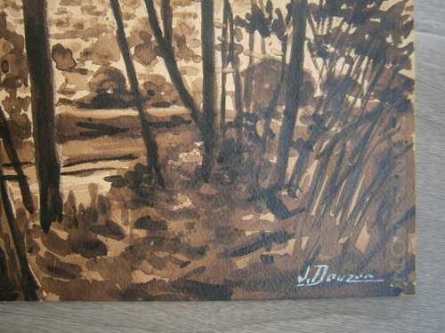 DESSIN ANCIEN AQUARELLE MONOCHROME "MENTON VUE DES BOIS" PAYSAGE COTE D'AZUR - Imagen 4 de 9