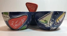 Clay Art Hand Painted MARTINI LOUNGE 3 Compartment Snack Dip Bowl
