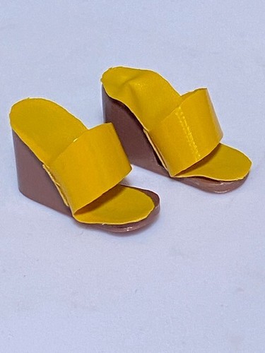 Vintage Barbie Mustard Yellow and Brown Plastic Wedge Shoes Korea Lot B