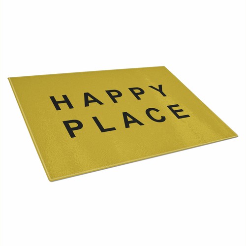 Happy Place senape tipografia vetro tagliere vetro protezione superficie - Foto 3 di 5