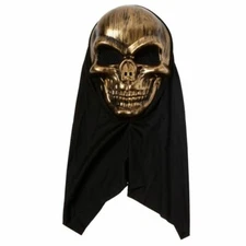 Full Face Skull Skeleton Mask Halloween Silver Gold New Free Ship W/ Hood 