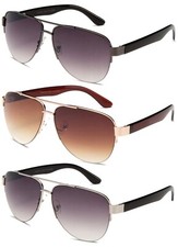 3 Packs Classic Aviator Half Rim Metal Frame Plastic Temple, Fashion Sunglasses