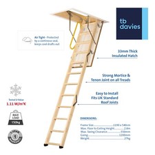 TBDavies Loft Ladder - Timber ENVIROFOLD Loft Ladder 55cm x 120cm (280cm)