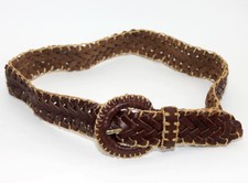 Women s Braided Brown Belt Basketweave Gold Thread - Size Medium - 40" Long