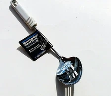 Aronson Slotted Serving Spoon Triple Chrome Plated White Handle 12in