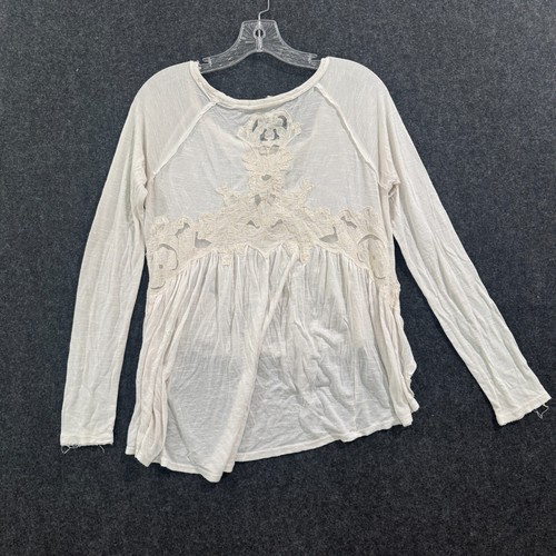 Free People Lace Top Women's Small White Long Sleeve High Low Relaxed - Picture 6 of 6