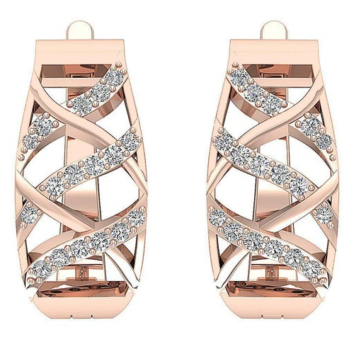 Designer Hoop Earring SI1 G 0.60Ct Round Cut Diamond 14K Gold 0.90 Inch Pave Set - Picture 9 of 12