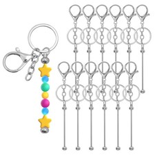 Ngdhkd 12 Pcs Beadable Keychain Bars Blanks Bead Metal One Size, Silver