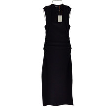 Quince Women Stretch Cotton Jersey Square Neck Ruched Midi Dress TRUE Black XS