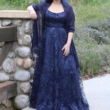 Dark Blue Prom Homecoming Dress With Floral Patterns