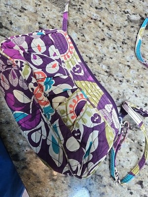 Vera Bradley Plum Crazy Frannie Small Adjustable Strap Cotton Crossbody Bag