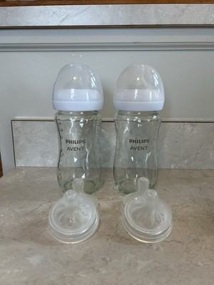 Philips Avent 8 oz Glass Bottles, Pack of 2 With Size 2,3, And 4 Nipples