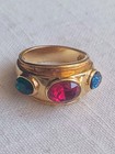 Etruscan Ring Gold Plated Ruby Emerald Sapphire Simulated Stones Sz 6 High End — photo 7
