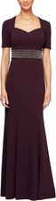 Alex Evenings AUBERGINE Women's Embellished Trumpet Gown, US 16