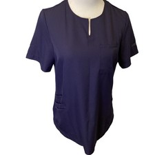 ClimateRight by Cuddl Duds Women's Navy Blue Scrub Top Short Sleeve V-Neck