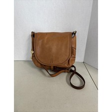 Fossil Cognac Brown Leather Flap Crossbody Messenger Bag with Key Charm