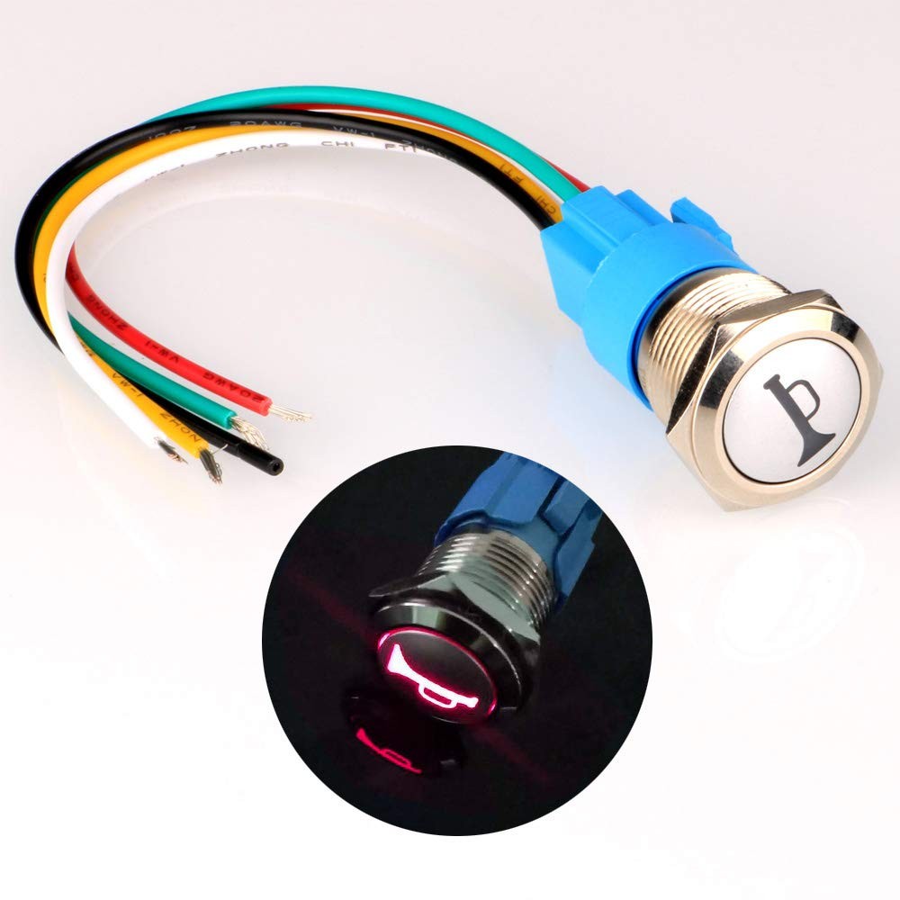Gebildet 12V-24V/5A 19mm Pre-Wiring Momentary Speaker Horn Push Button Waterpro
