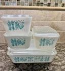 Pyrex AMISH BUTTERPRINT 8 PC Refrigerator Set 501 502 503 w LIDS Turquoise