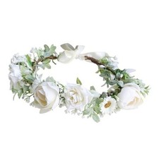 Flower Crown Rose Floral Headband Headpiece Halo Hair Wreath White - white
