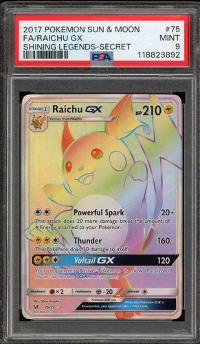 Pokemon Raichu GX Shining Legends Secret Rare #75 PSA 9 Mint