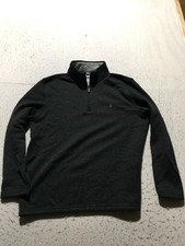 Izod Sweater Mens L Large Dark Gray 1/4 Zip Mock Neck Long Sleeve Logo