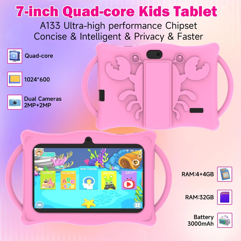 Android 14 Kids Tablet 7 inch Tablets for Kids, 8GB RAM 32GB ROM Quad Core To... - Image 3 of 4