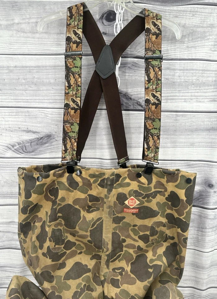 VINTAGE CAMO RED BALL INSULATED FULL BOOT CHEST WADERS - XL BOOT SIZE 10 - USA - Image 2 of 4
