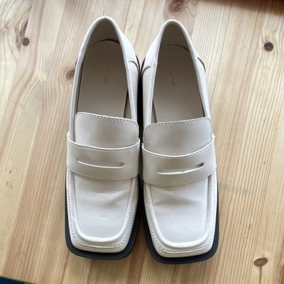 Oak + Fort Women's White Leather Loafer Flats Chunky Sole Penny Keeper