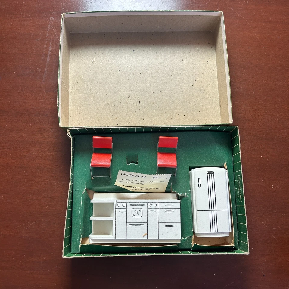 Juego de cocina Strombecker vintage 1:16 en caja estufa sillas refrigerador madera Foto 2 de 4